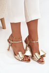 High heel sandals with bow golden Noliva
