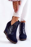Suede Crocodile Wedge Boots Navy blue Alda