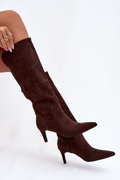 Women's High Heel Boots Warm with Eco Suede Chocolate Arelisse