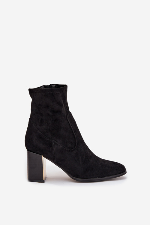 Damskie Botki Ocieplane Słupek Ze Złotym Elementem Czarne Amelisse