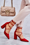 Classic Tied Suede Pumps Red Lucira