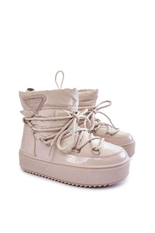 Warm Lace Up Snow Boots Beige Colina