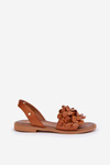Leather Sandals On Flat Heel Brown Zazoo 40425