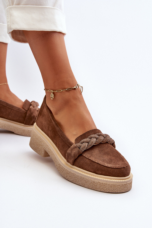 Mokasyny Zamszowe Damskie Ozdoba Zazoo 3429/W Brązowe