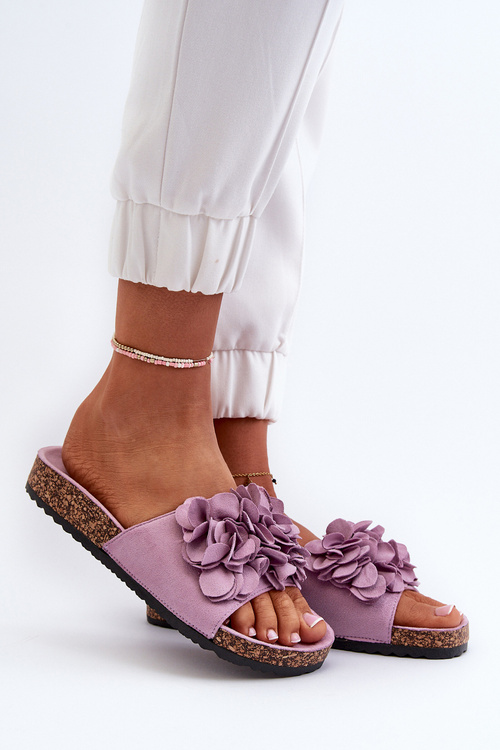 Women's Sandals on Cork Platform with Eco Suede Purple Jaihini