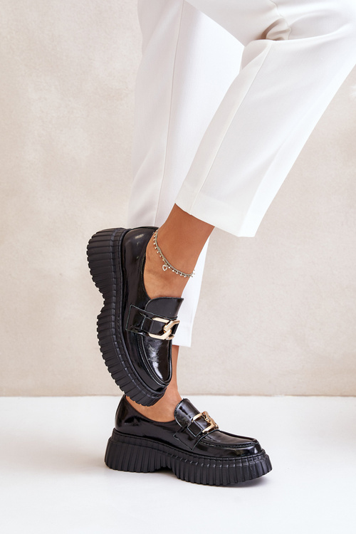 Mokasyny Półbuty Lakierowane Damskie Skóra Naturalna Czarne Zazoo 20176