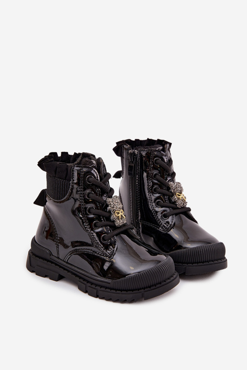 Girls' patent leather ankle boots with zipper black Felori