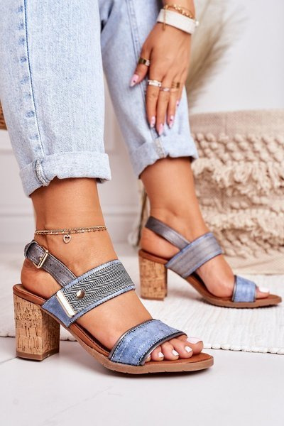 Sandals On A Cork Bar Navy Blue Emmy