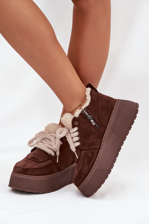 Women's Snow Boots On Platform With Shearling Type Lamb Brown Luma