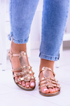 Women's Sandals with Studs Aglet Pink Gold