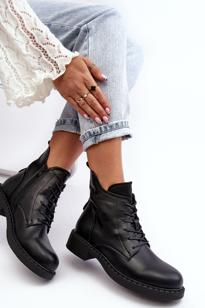 Women's Classic Ankle Boots Flat Heel Black Ballisa