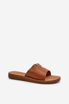 Women's Flat Sole Sandals with Eco Leather Decoration Brown Makia
