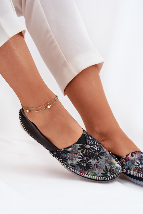 Baleriny Ze Wzorem Skóra Naturalna Czarne Maciejka T1930-39