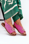 Ladies Sandals With Decoration On Flat Heel Eco Suede Pink Ralisses