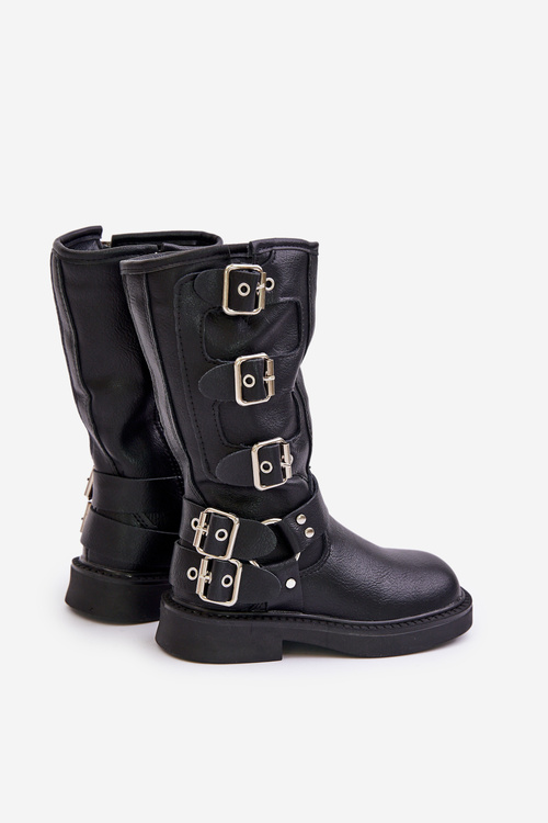 Boots Ankle Boots Girls With Buckles Eco Leather Black Rinetha