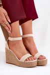 Damskie Sandały Z Plecionką Na Koturnie Beżowe Adelio