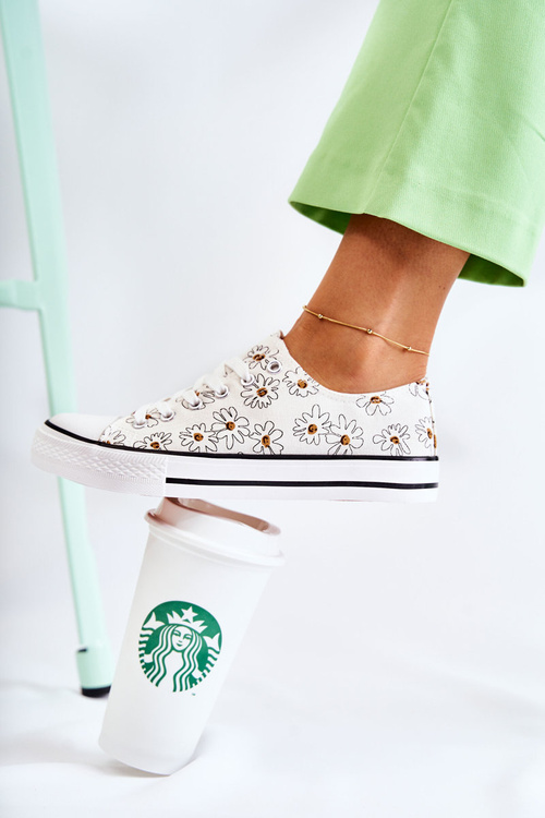 Women's Low Sneakers With Flowers White Janey