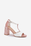 Lacquered Women's Sandals On Heel Pink-White Vinceza 20276