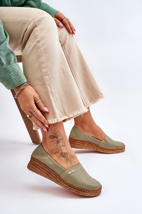 Espadryle Damskie Skóra Koturn Zielone Lemar Hadlee