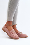 Women's flat-heeled loafers with pink Aviole decoration