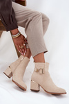 Insulated women's ankle boots with heel with gold elements light beige Ambrine