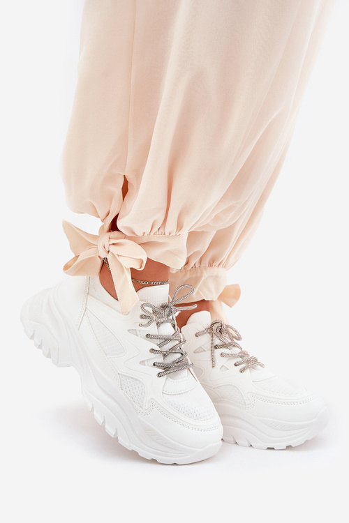 Women's Platform Sneakers With Decorative Lacing White Evalianne