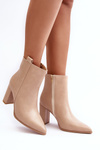 Women's Leather Boots On Heel Beige Vevine