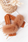 Leather Slippers With Eco Fur Camel Love You So