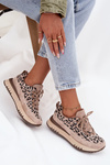 Suede Insulated Women's Sneakers on Platform Vinceza 66836 Leopard Beige