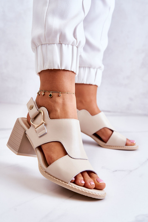 Leather High Heel Sandals La.Fi Beige Leratto