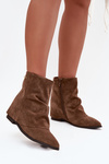 Insulated ankle boots with hidden wedge with turned-up shaft Eco suede brown Tavella
