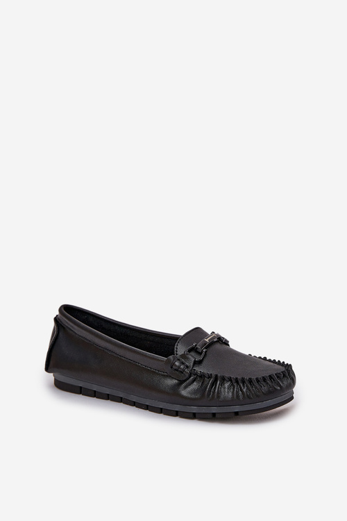 Flat Leather Moccasins With Decoration S.Barski LR51-547 Black