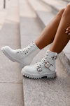 Eco Leather Ankle Boots Workers With Buckles White Serizia