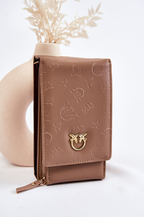 Fashionable Handbag Wallet 2in1 With Embossing Beige Savano 