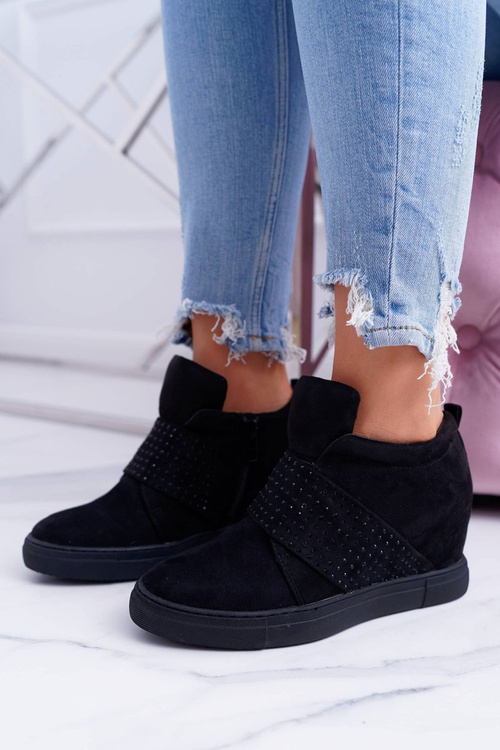 Sneakersy Damskie Czarne Trampki Lu Boo Cekiny PinkSugar