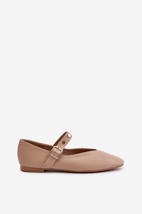 Eco Leather Ballerinas With Strap Beige Alcionora
