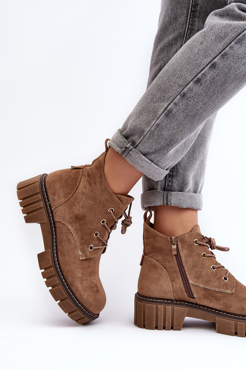 Laced Fleece-Lined Boots Dark Beige Bjorg