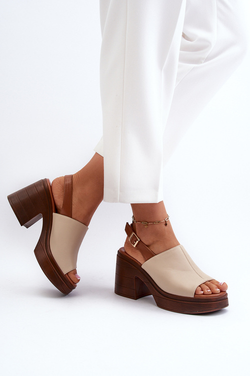 Elegant Women's Sandals in Beige Eco Leather on Block Heel Vattima