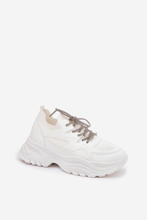 Women's Platform Sneakers With Decorative Lacing White Evalianne
