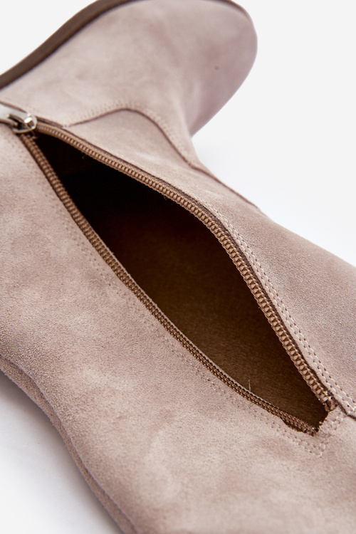 Zazoo 3407 Suede Knee-high Boots with Flat Heel Cappuccino