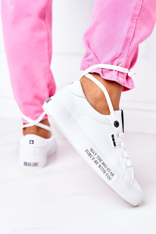 Damskie Skórzane Tenisówki Z Napisem BIG STAR EE274316 Białe