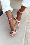 Sandals On High Heel With Snake Pattern Lu Boo Pink