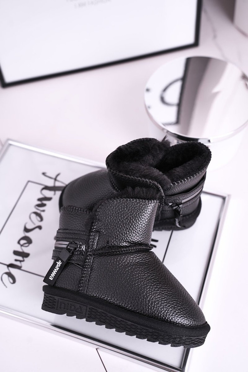 Children's Snow Boots With Fur Black Let It Snow