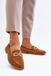 Women's Suede Loafers with Flat Heel Camel Misal