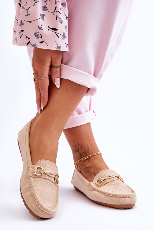 Mokasyny Klasyczne Zamsz Ozdoba Beżowe Amera