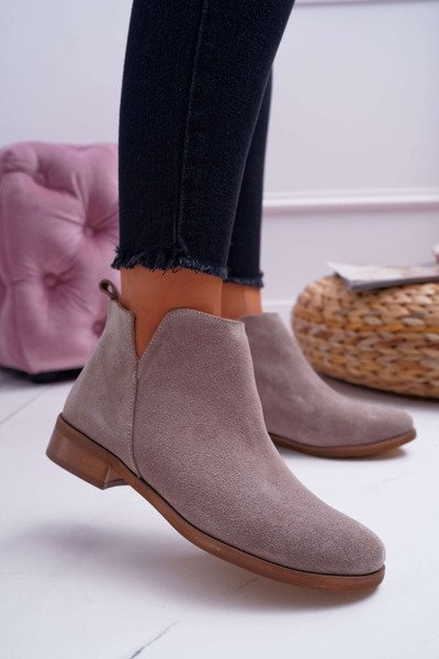 Women's Flat Heel Spring Leather Boots Cappuccino Madness