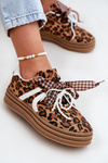 Women's sneakers in leopard print on platform with decorations brown Vinness
