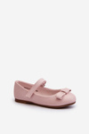 Shiny Children's Ballerina Flats With Bow Velcro Pink Fiorelle