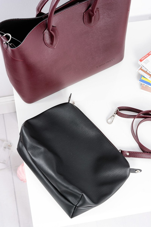 Women's Maroon Shopper Handbag + Cosmetic Bag