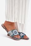 Flat Women's Slippers With Decorative Buckle Blue Clariola